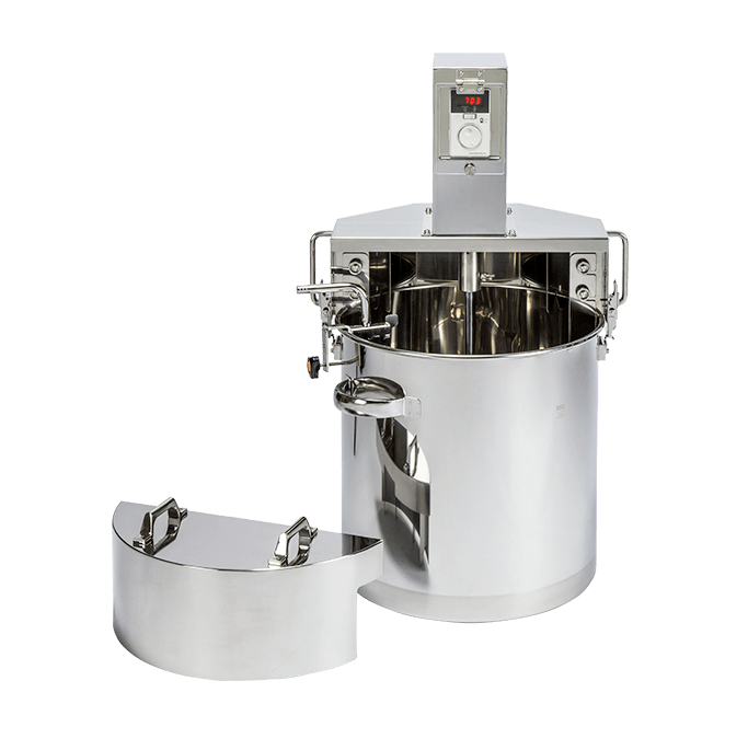 攪拌機付き原料タンク（液体用）は充填機と連動させることでドレッシングや焼肉のたれの沈澱や充填物の分離を防ぐための装置です。
